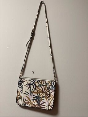 Cream Botanical Print Crossbody Bag with Adjustable Strap